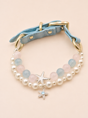 Seaside Blush Rose Quartz & Aquamarine Pet Collar