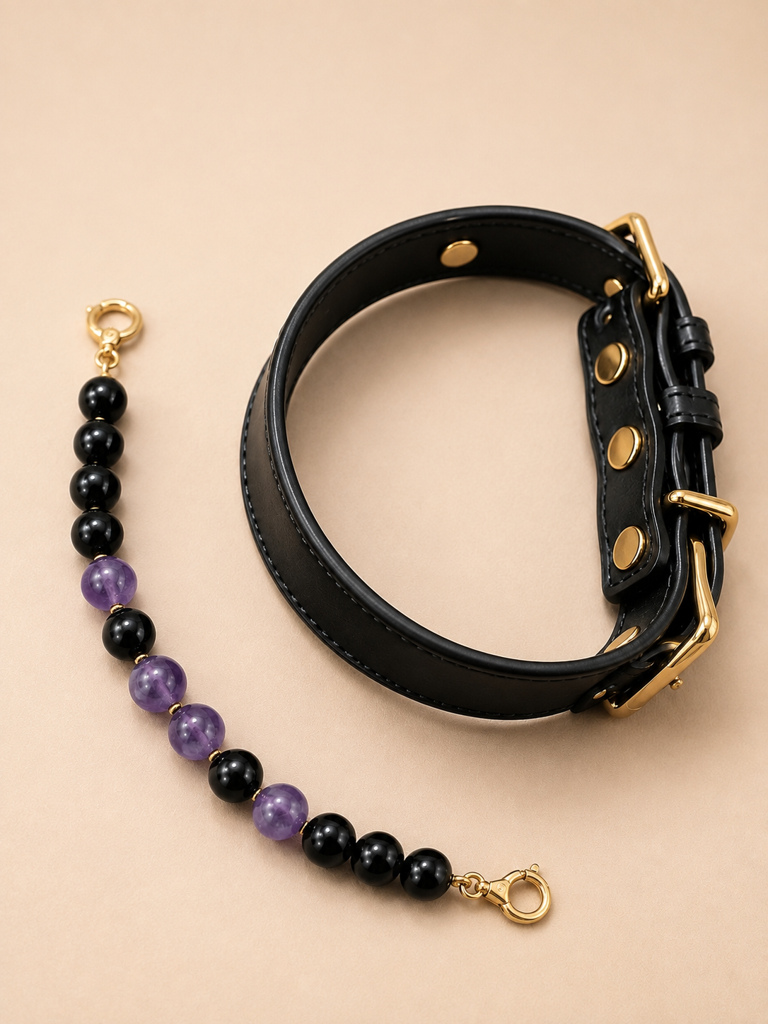 Midnight Aura Obsidian, Tiger’s Eye & Amethyst Pet Collar