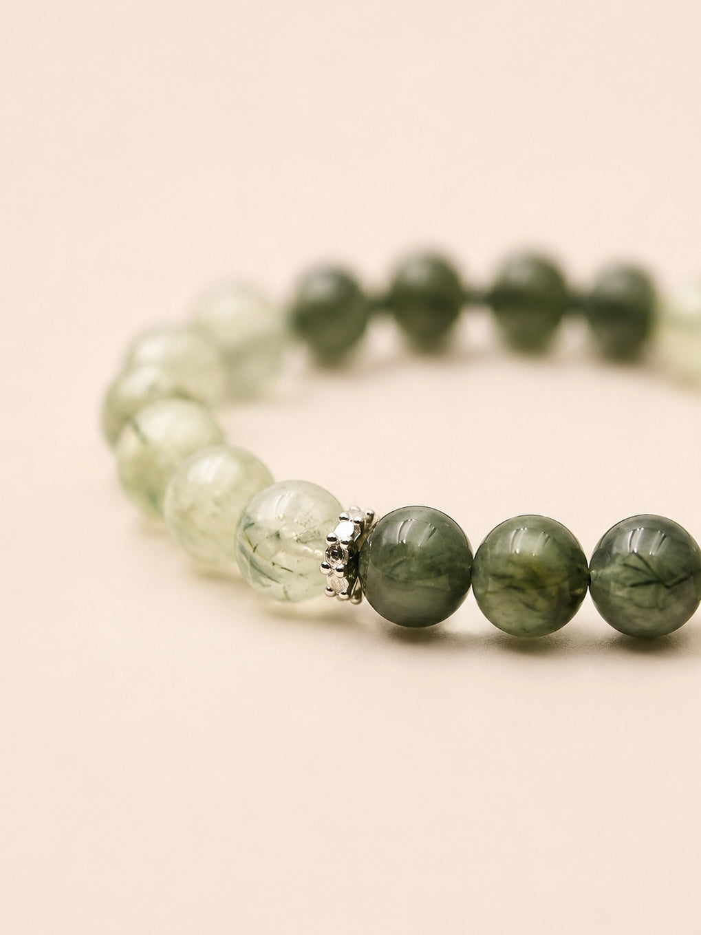 Verdant Light Prehnite & Green Rutilated Quartz Bracelet