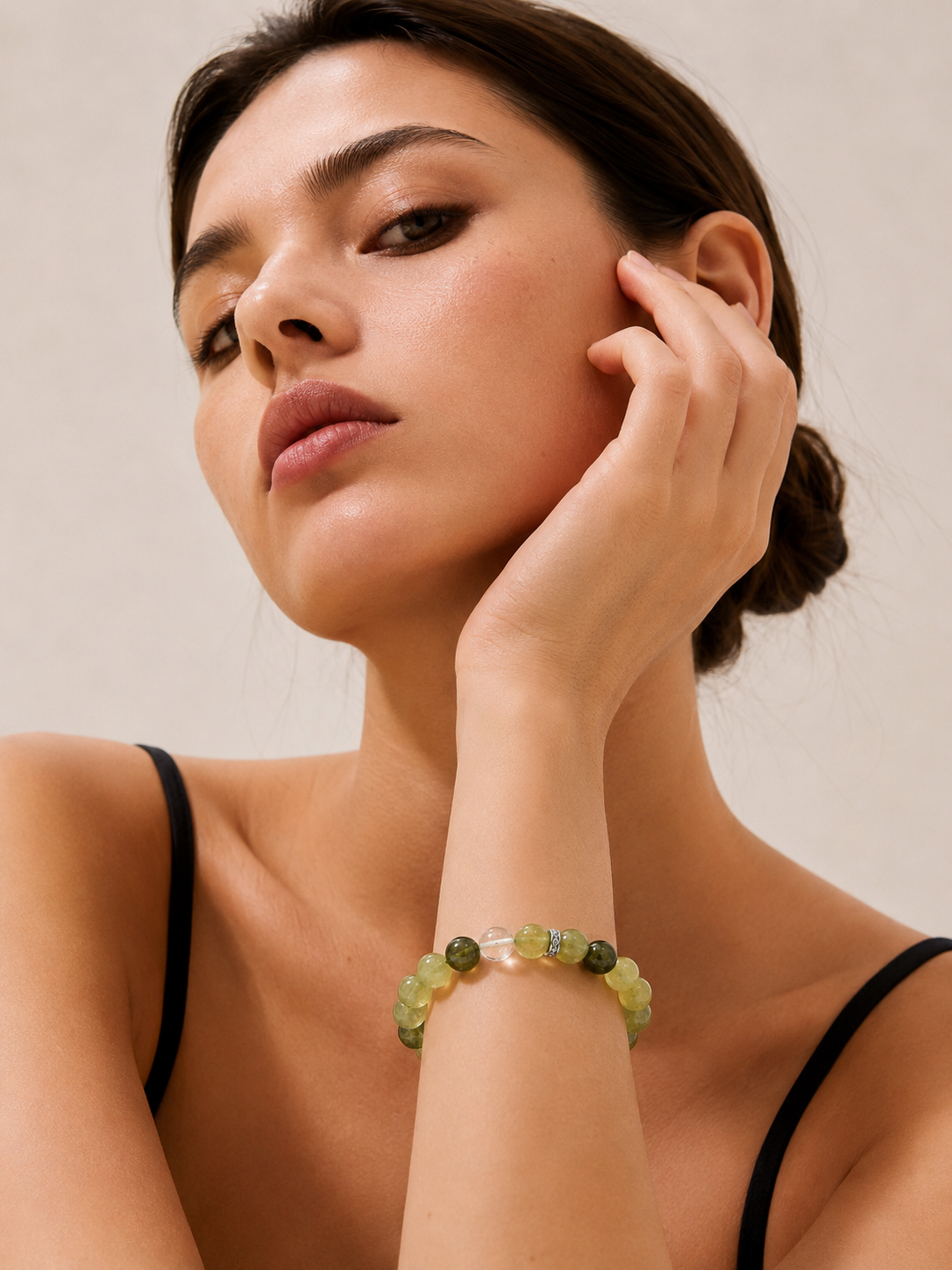 Verdant Light Prehnite & Green Rutilated Quartz Bracelet