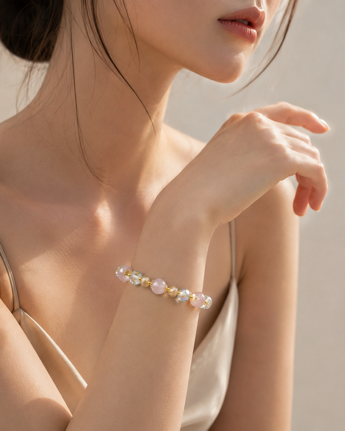Champagne Blush Strawberry Quartz Bracelet