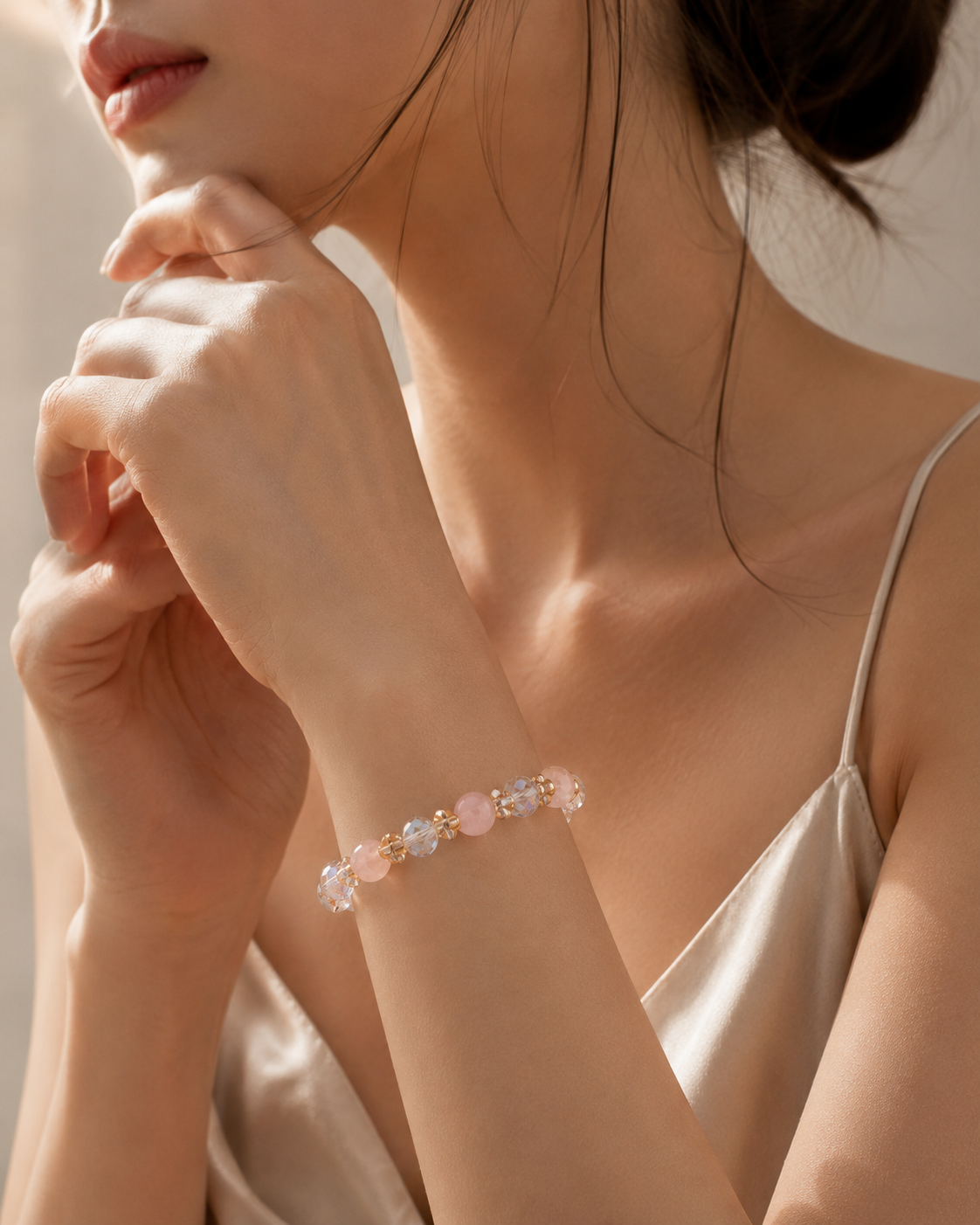 Champagne Blush Strawberry Quartz Bracelet