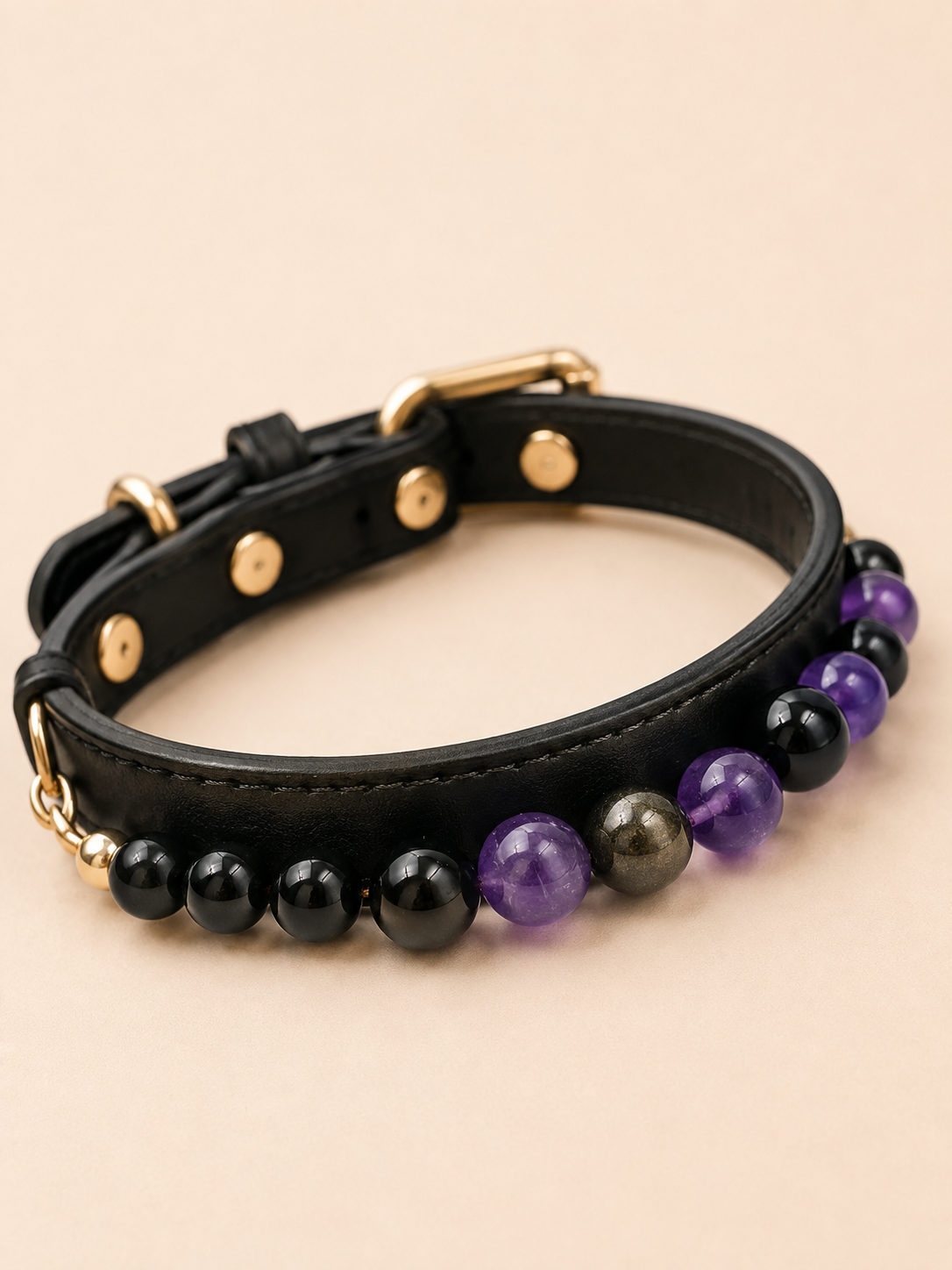 Midnight Aura Obsidian, Tiger’s Eye & Amethyst Pet Collar
