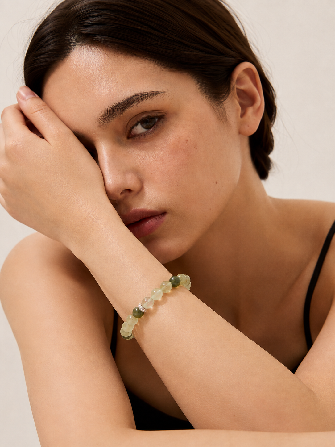 Verdant Light Prehnite & Green Rutilated Quartz Bracelet