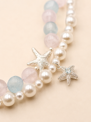 Seaside Blush Rose Quartz & Aquamarine Pet Collar
