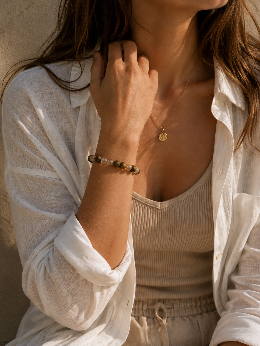 Earthbound Light Tiger’s Eye & Rutilated Quartz Bracelet