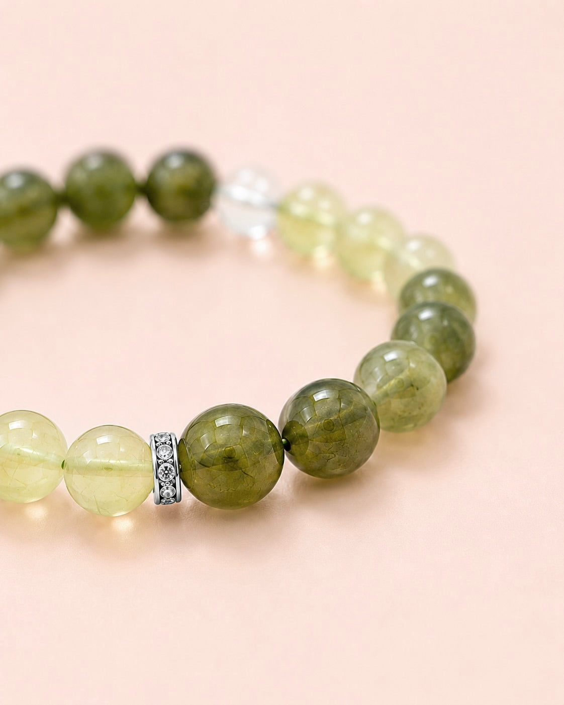 Verdant Light Prehnite & Green Rutilated Quartz Bracelet