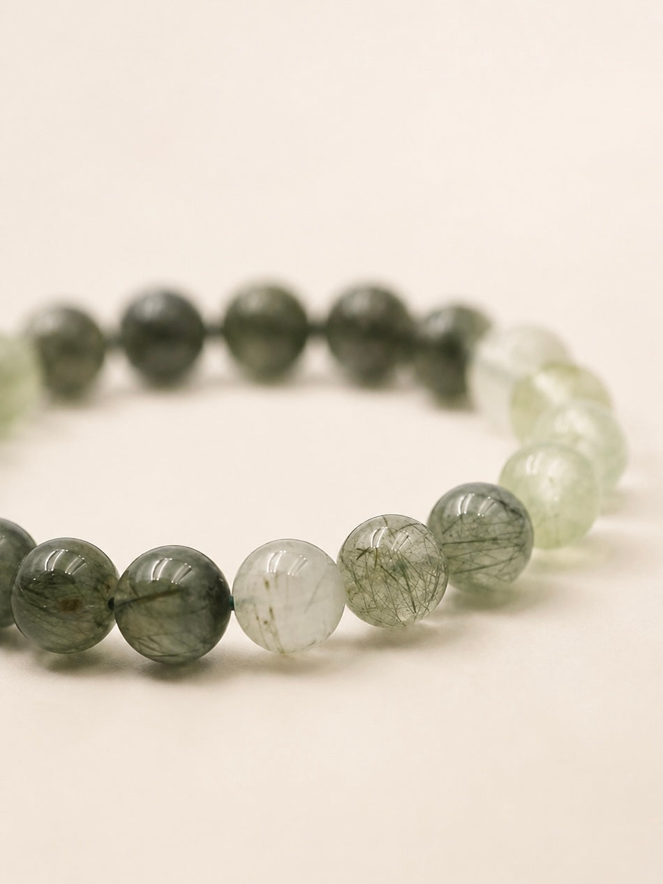 Verdant Light Prehnite & Green Rutilated Quartz Bracelet