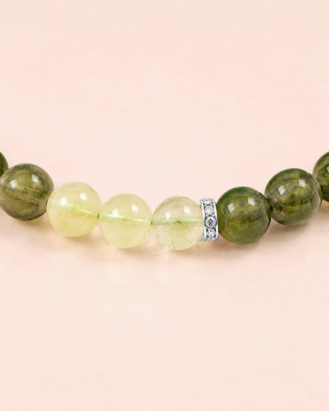 Verdant Light Prehnite & Green Rutilated Quartz Bracelet