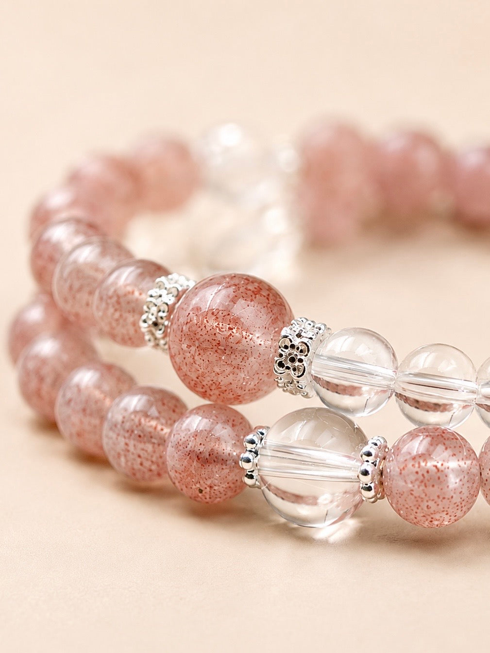 Blush Harmony Strawberry Quartz & Rose Quartz Double-Strand Bracelet