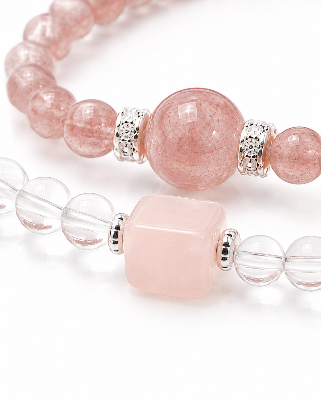 Blush Harmony Strawberry Quartz & Rose Quartz Double-Strand Bracelet