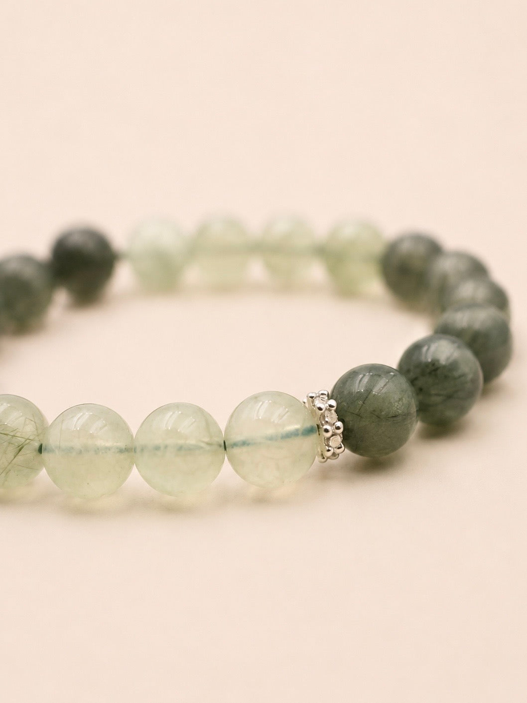 Verdant Light Prehnite & Green Rutilated Quartz Bracelet