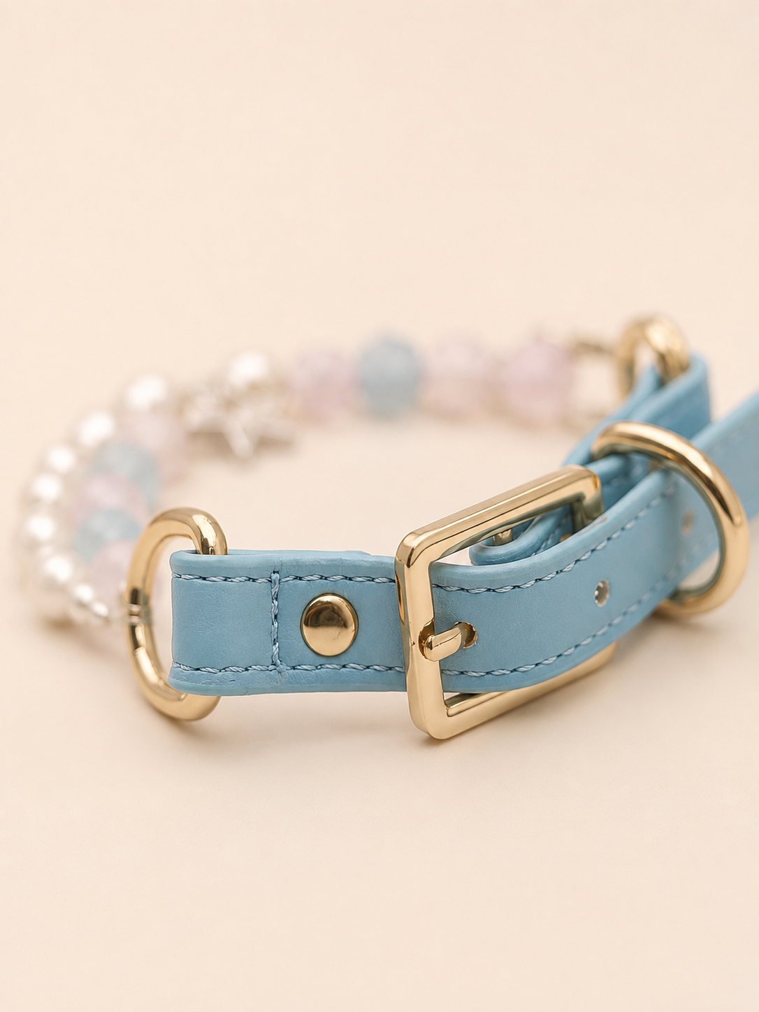 Seaside Blush Rose Quartz & Aquamarine Pet Collar