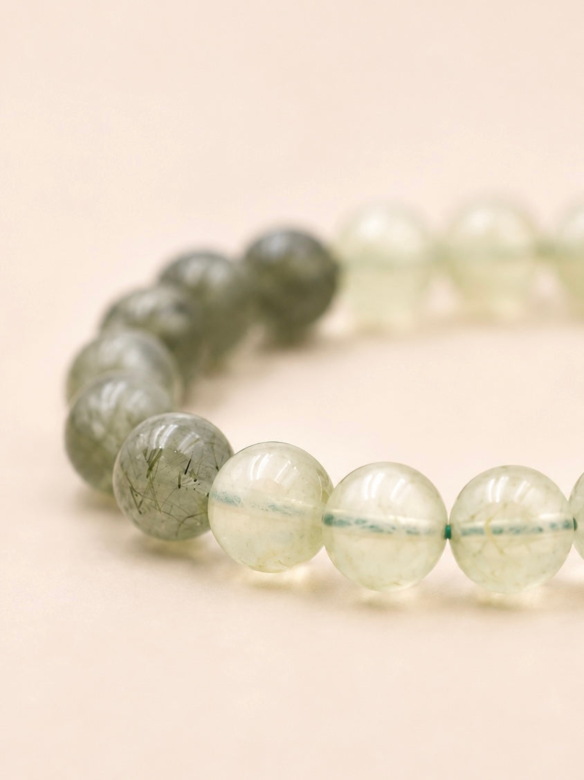 Verdant Light Prehnite & Green Rutilated Quartz Bracelet