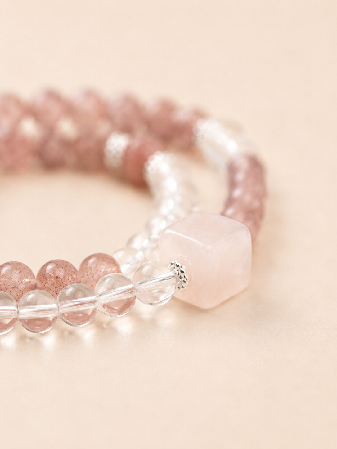 Blush Harmony Strawberry Quartz & Rose Quartz Double-Strand Bracelet
