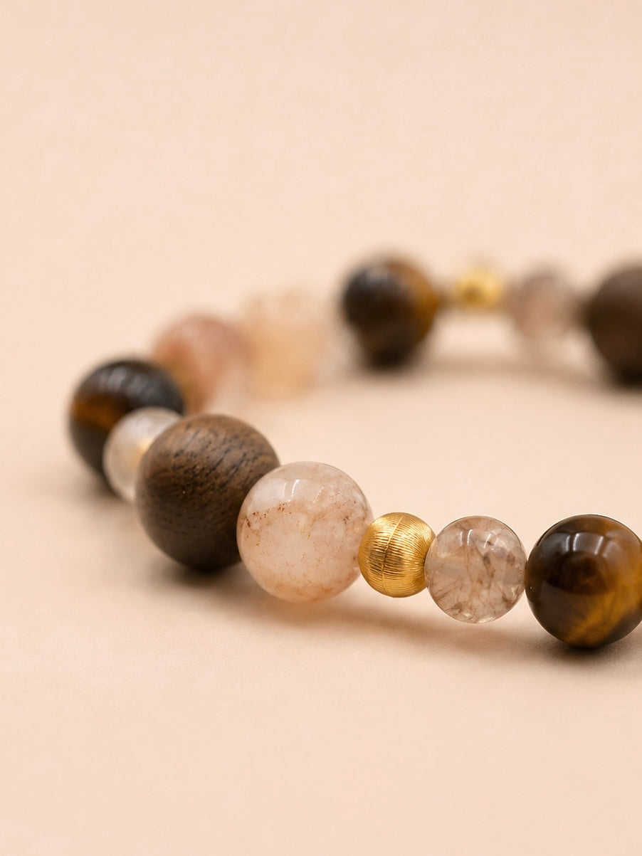Earthbound Light Tiger’s Eye & Rutilated Quartz Bracelet