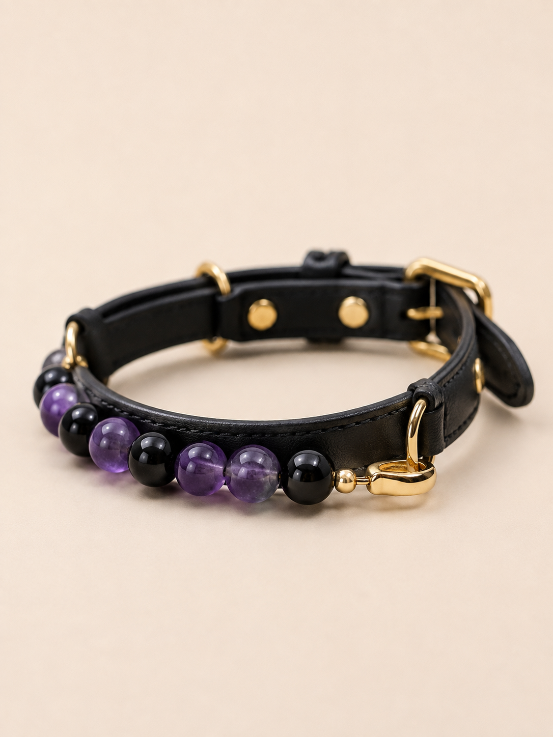 Midnight Aura Obsidian, Tiger’s Eye & Amethyst Pet Collar