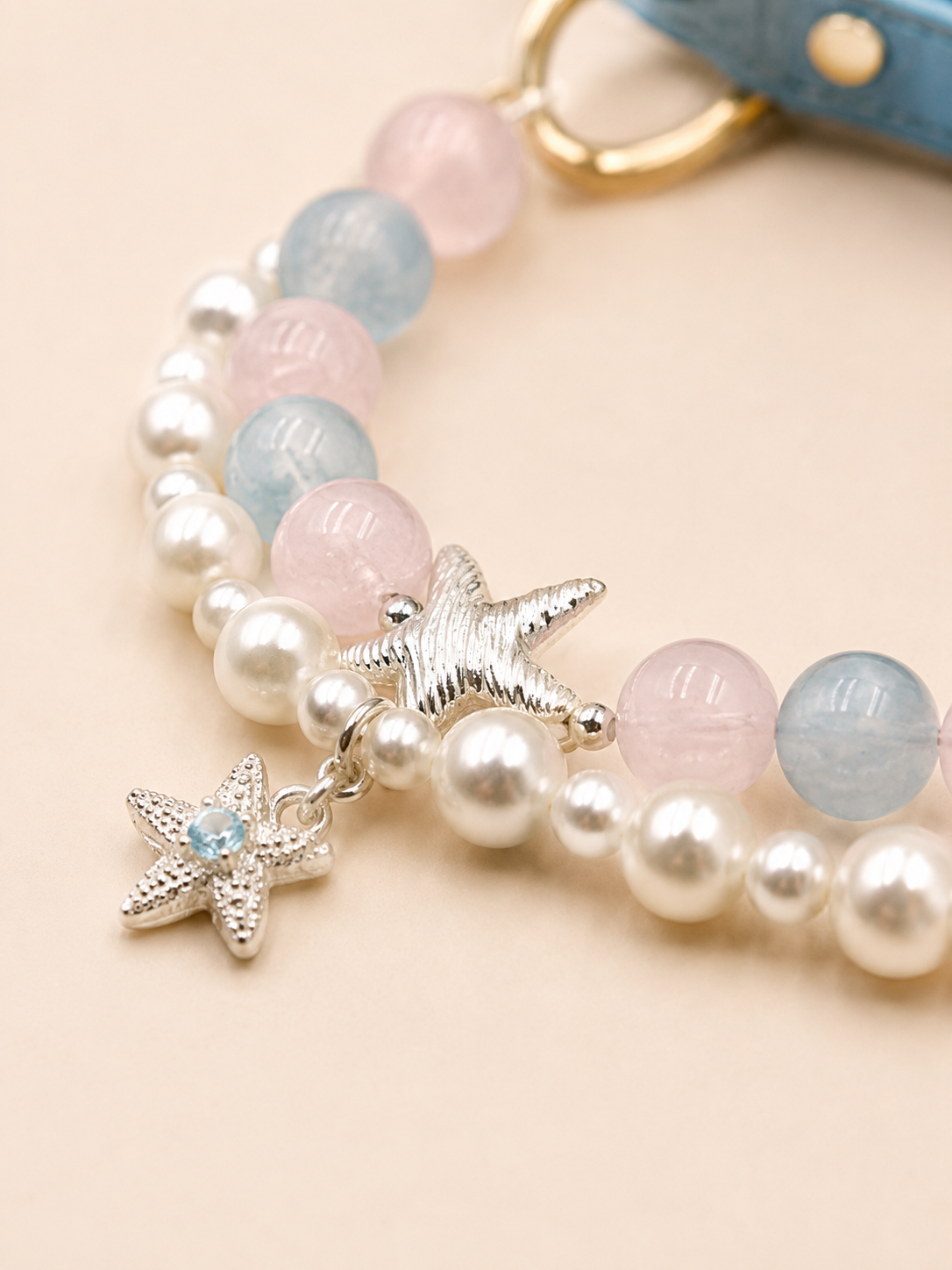 Seaside Blush Rose Quartz & Aquamarine Pet Collar
